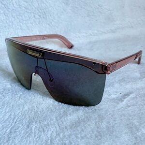 Shield Sunglasses Transparent Pink frame with Dark Gradient Lens